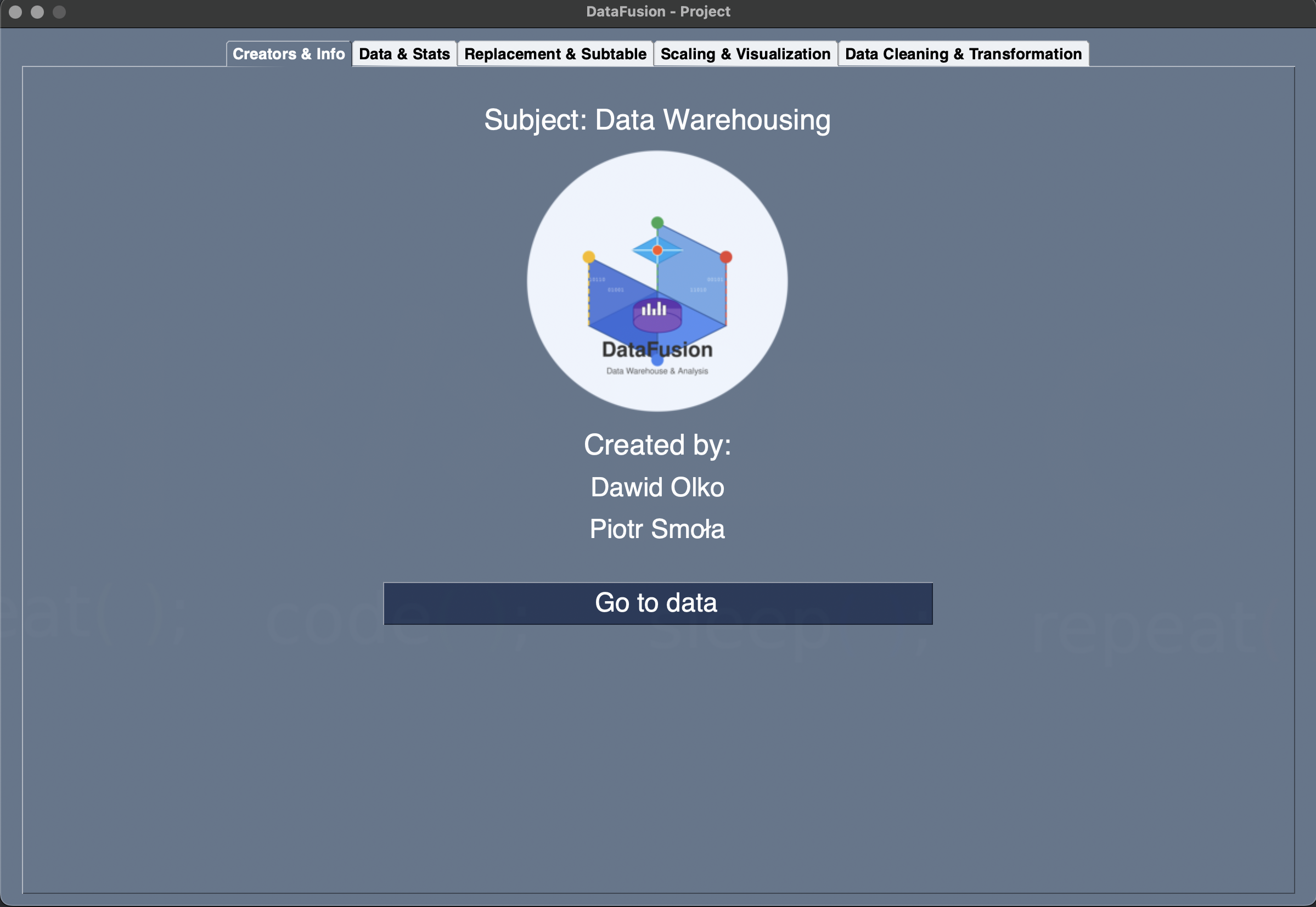 The DataFusion main window with a loaded dataset